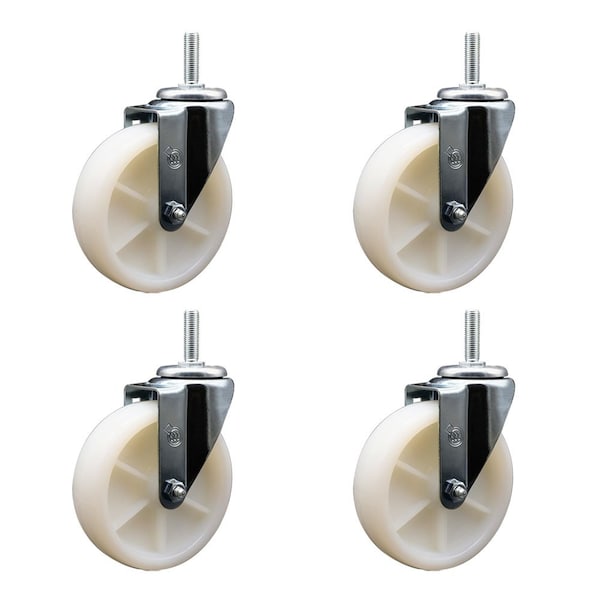 5 Inch Nylon Wheel Swivel 58 Inch Threaded Stem Caster Set Service Caster